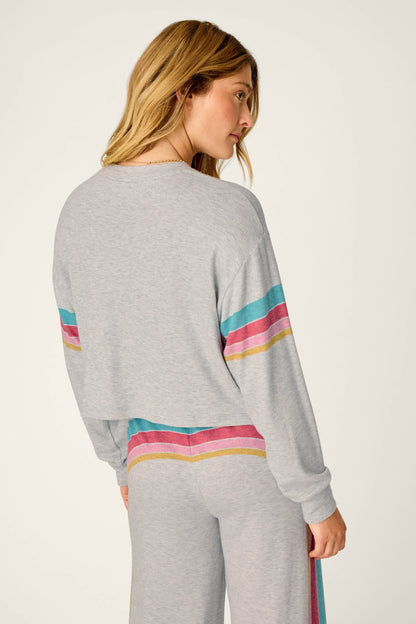 Takin’ It Easy Club Striped Long Sleeve Top - HEATHER GREY