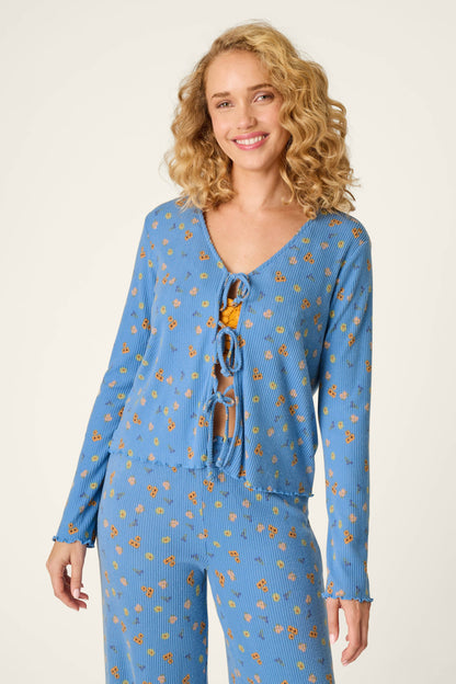 Tiny Blooms Paris Blue Floral Print Tie-Front Top - PARIS BLUE