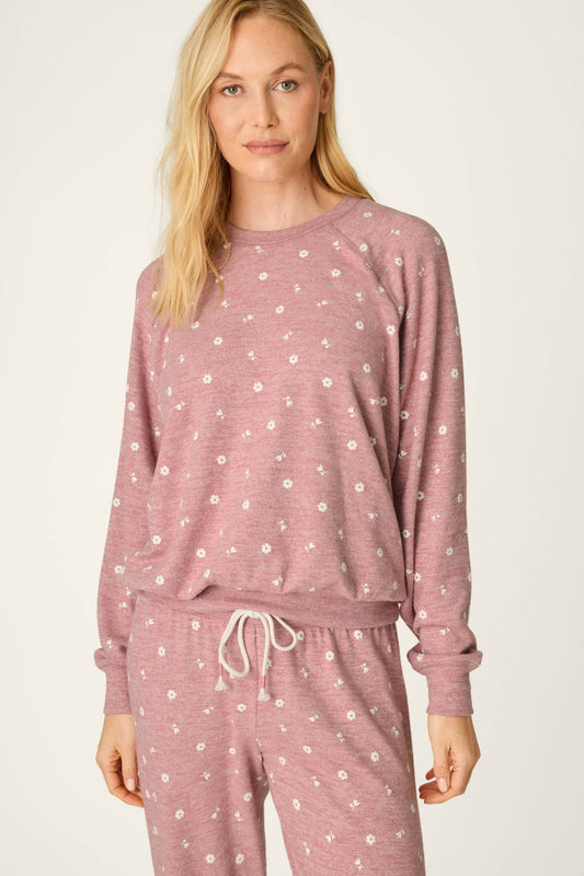 Tiny Blooms Polka Dot Long Sleeve Top - H DARK ROSE