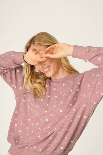 Tiny Blooms Polka Dot Long Sleeve Top - H DARK ROSE