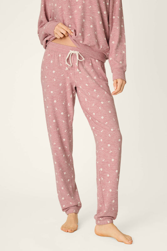 Tiny Blooms Polka Dot Pajama Jogger Pants - H DARK ROSE