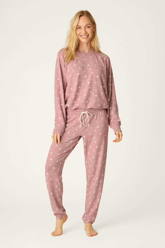Tiny Blooms Polka Dot Long Sleeve PJ Set - H DARK ROSE