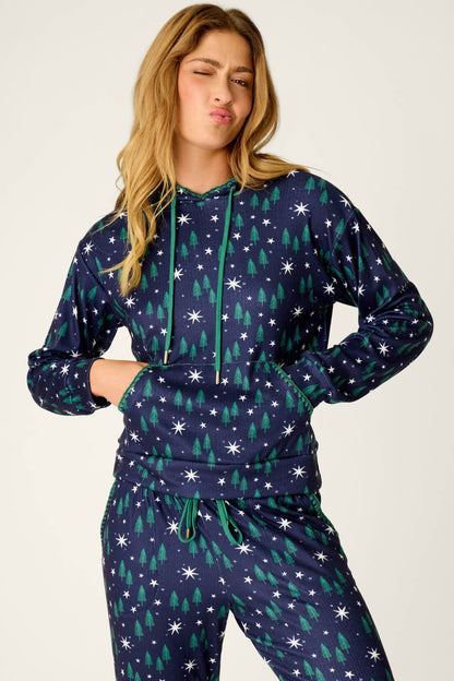 Under the Stars Magical Forest Print Hoodie - BLUE INK
