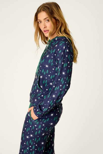 Under the Stars Magical Forest Print Hoodie - BLUE INK