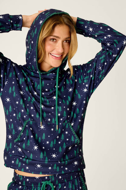 Under the Stars Magical Forest Print Hoodie - BLUE INK