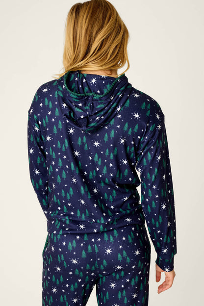 Under the Stars Magical Forest Print Hoodie - BLUE INK