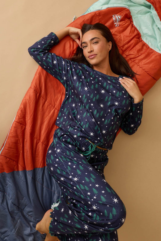 Under the Stars Magical Forest Print Lounge Set - BLUE INK