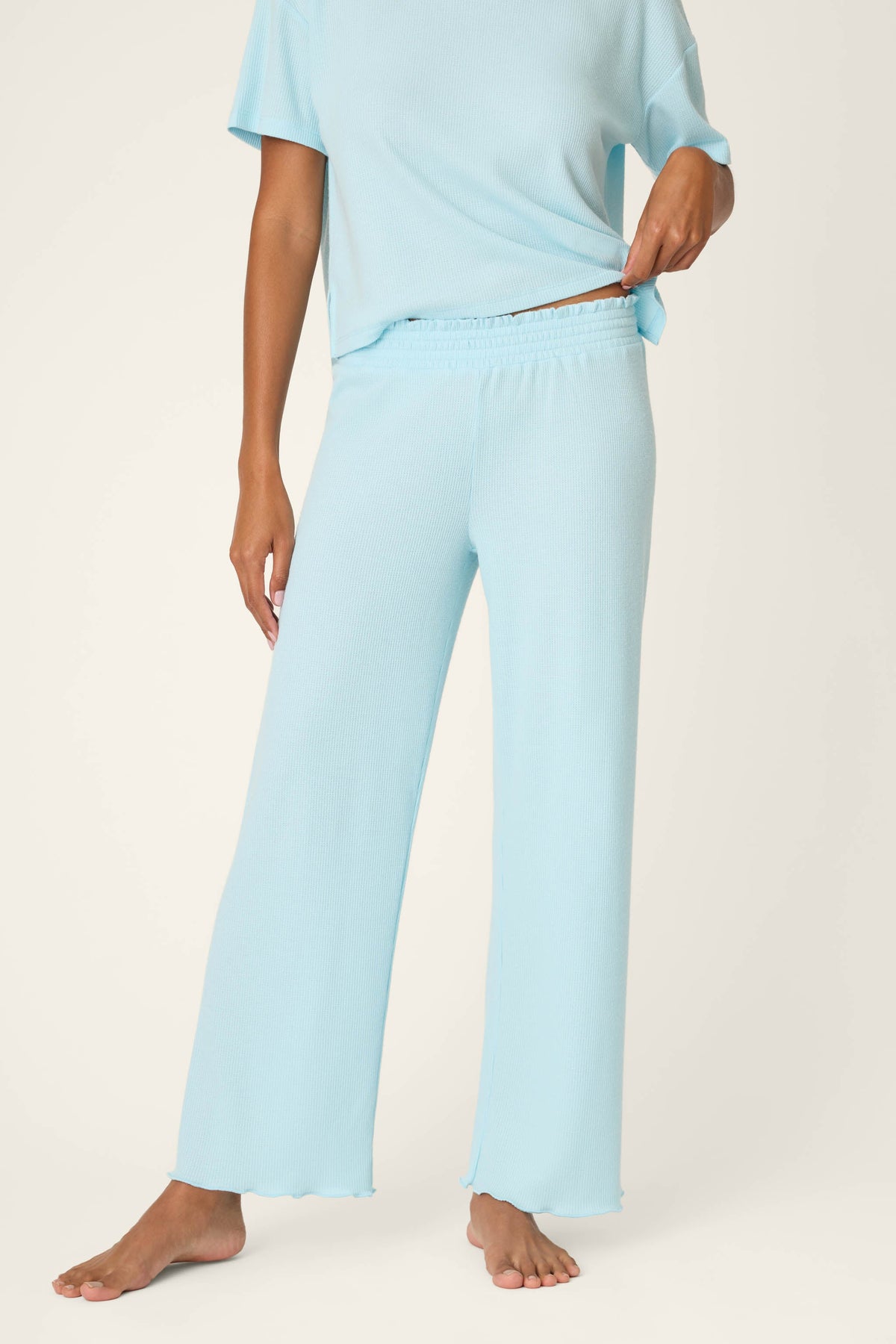 Weekend Waffles Crystal Blue Cropped Pajama Pants - CRYSTAL BLUE