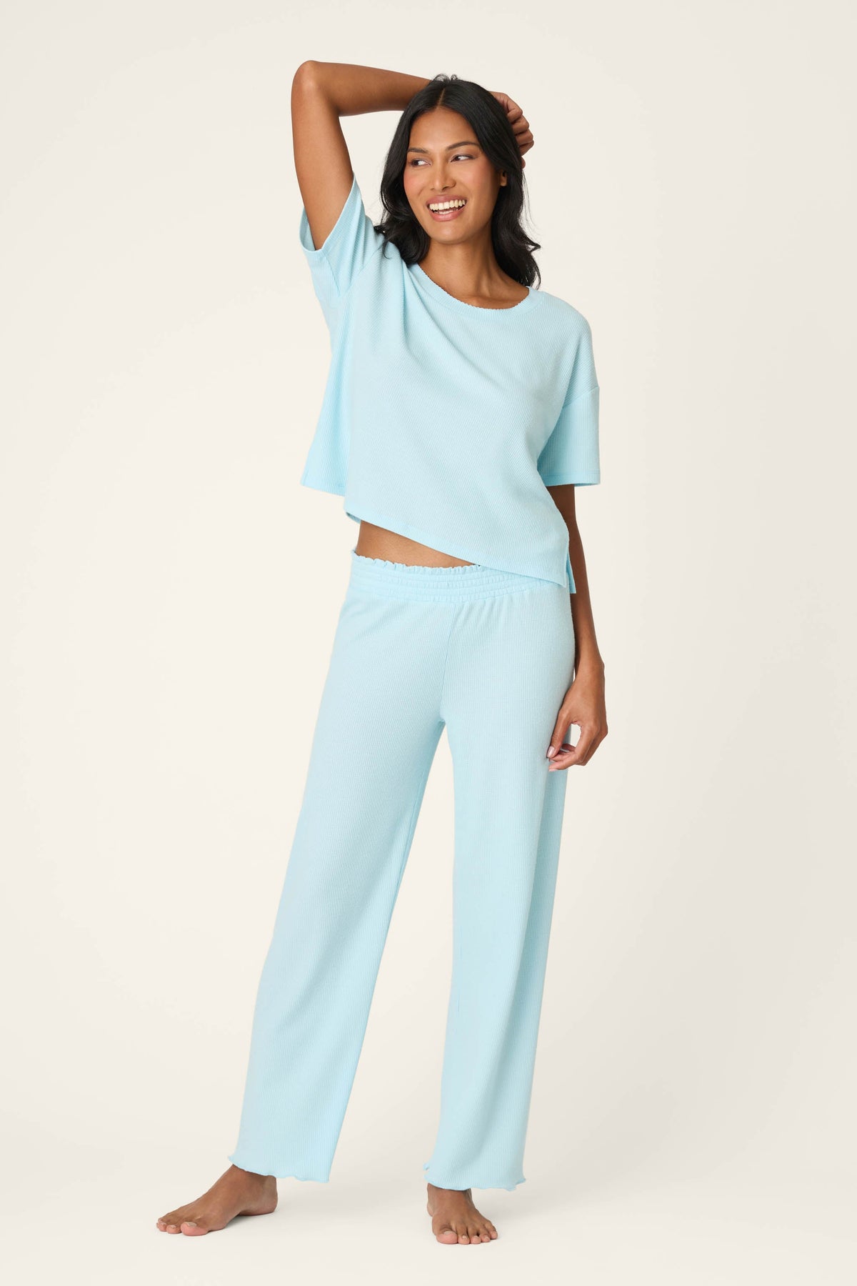 Weekend Waffles Crystal Blue Cropped Pajama Pants - CRYSTAL BLUE