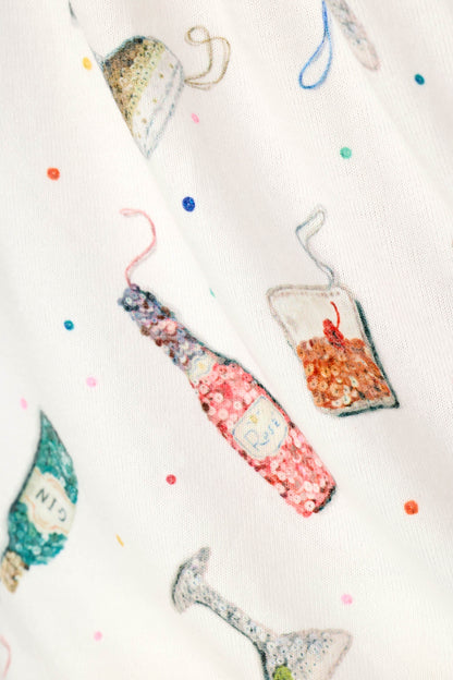 Sip Sip Sparkle Cocktail Charms Print Jogger Pant - WHITE