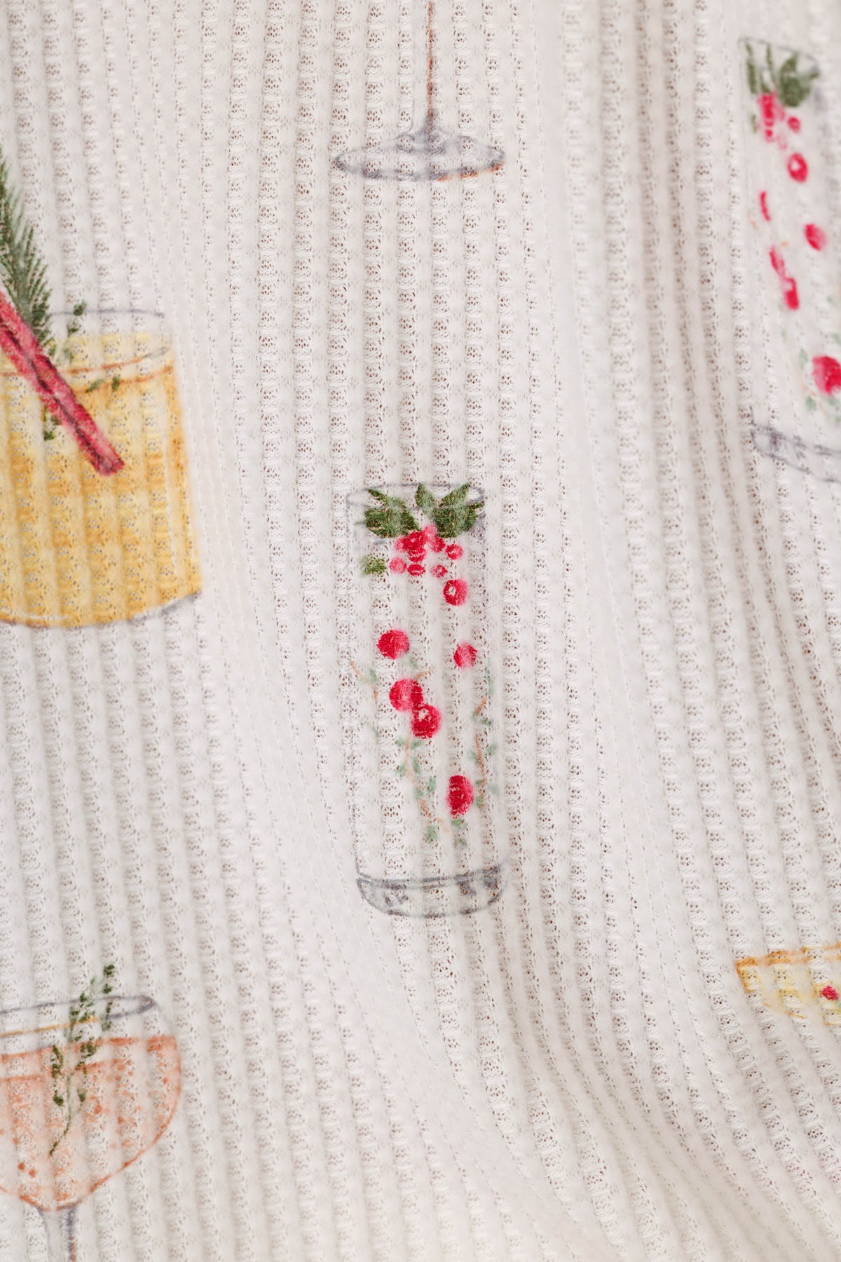 Ski Jammie Classics Cocktail Print Long Sleeve PJ Set - IVORY